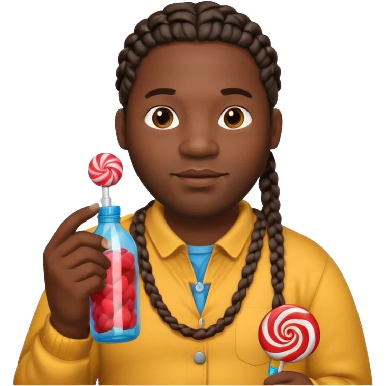 Big black man with braids hold a bottle and a lollipop emoji