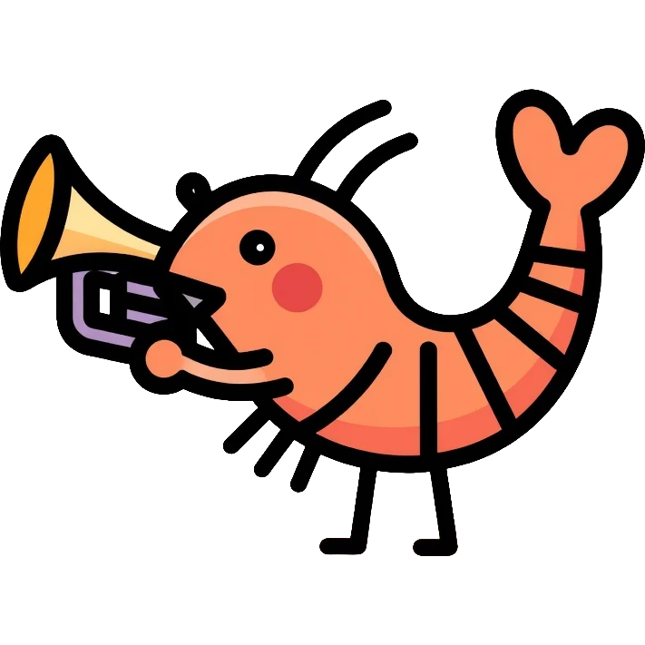 small shrimp plays the trumpet emoji