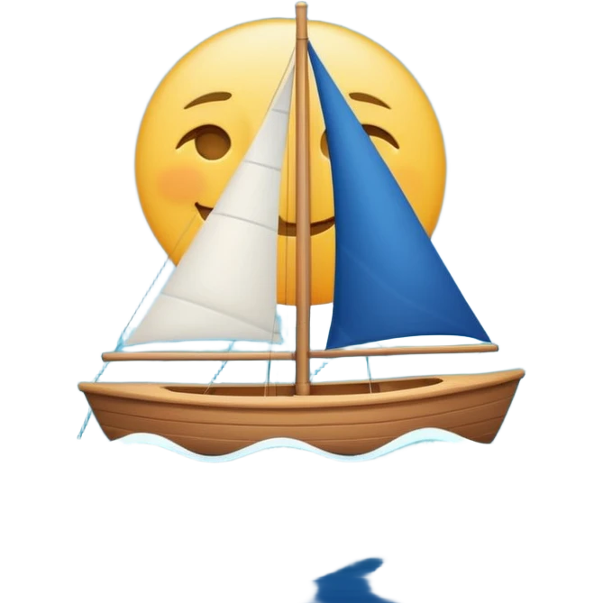 A small sailboat emoji sailing on the ocean, with half the sky showing the sun and half showing the moon. Minimal vector style, soft gradients, white background. emoji