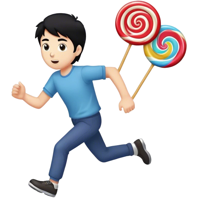 Guy with black hair running away from candy  emoji