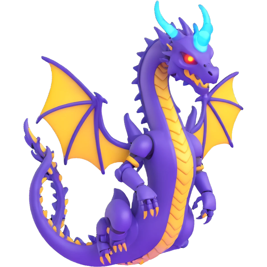 purple robot dragon breathing blue fire emoji