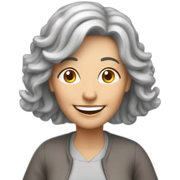 happy older woman with long gray hair is teaching Artificial Intelligence emoji