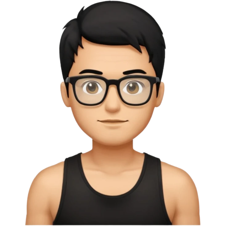 portrait of man, wearing a tank top, square glasses, black hair emoji