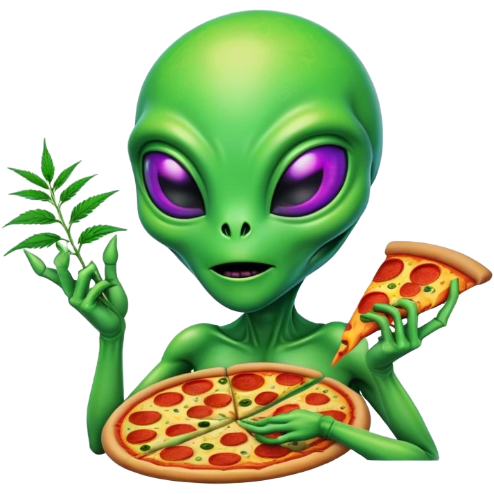 Alien with weed and pizza emoji
