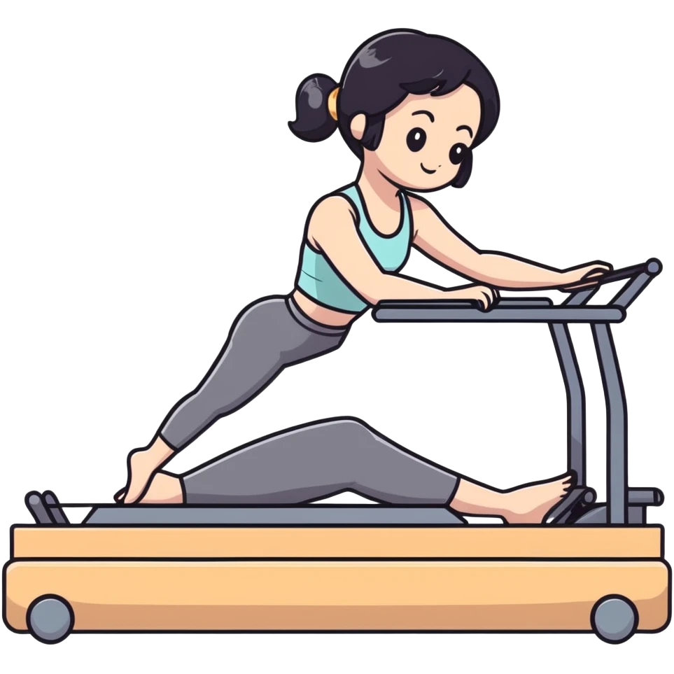 Girl with black hair doing Pilates on reformer machine emoji