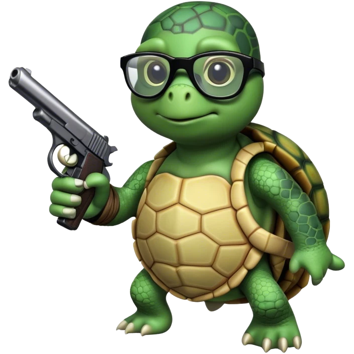 Turtle With A "Thug Life" Glasses And The Turtle Is Pointing A Pistol emoji
