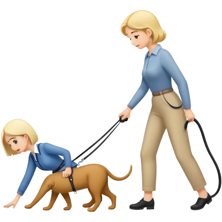 woman walking a man on all fours with a leash emoji