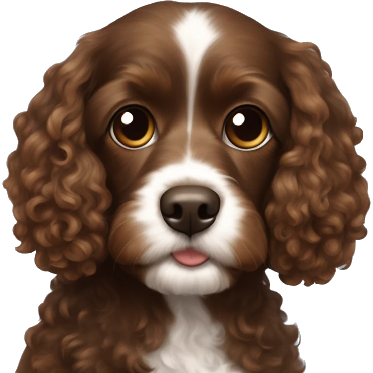 Darkish brown cavapoo with the lil more spaniel face but with curly hair  emoji