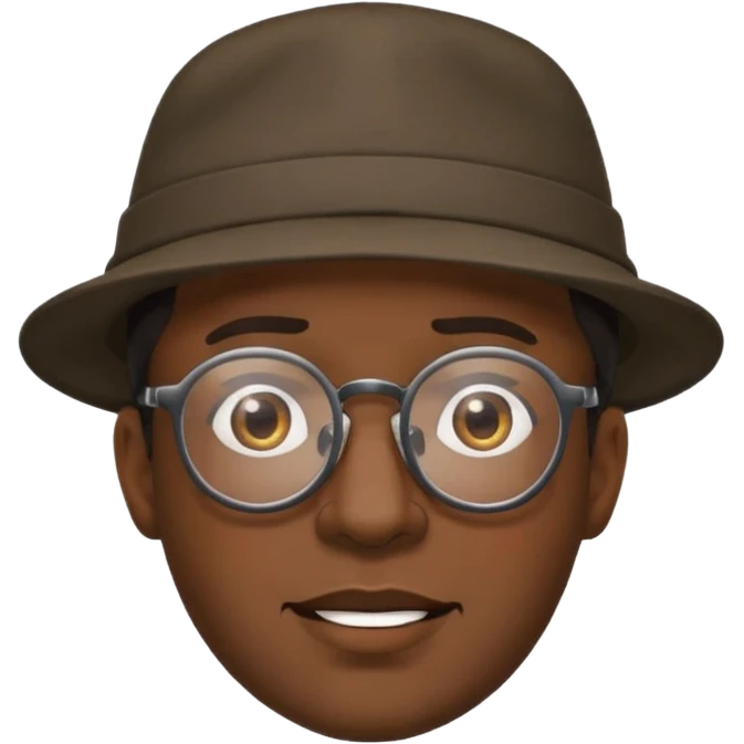 black man with glasses, expressive face, wearing a hat, Soul movie inspired, emoji style emoji