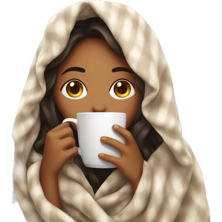 girl inside a blanket sipping coffee eyes closed emoji
