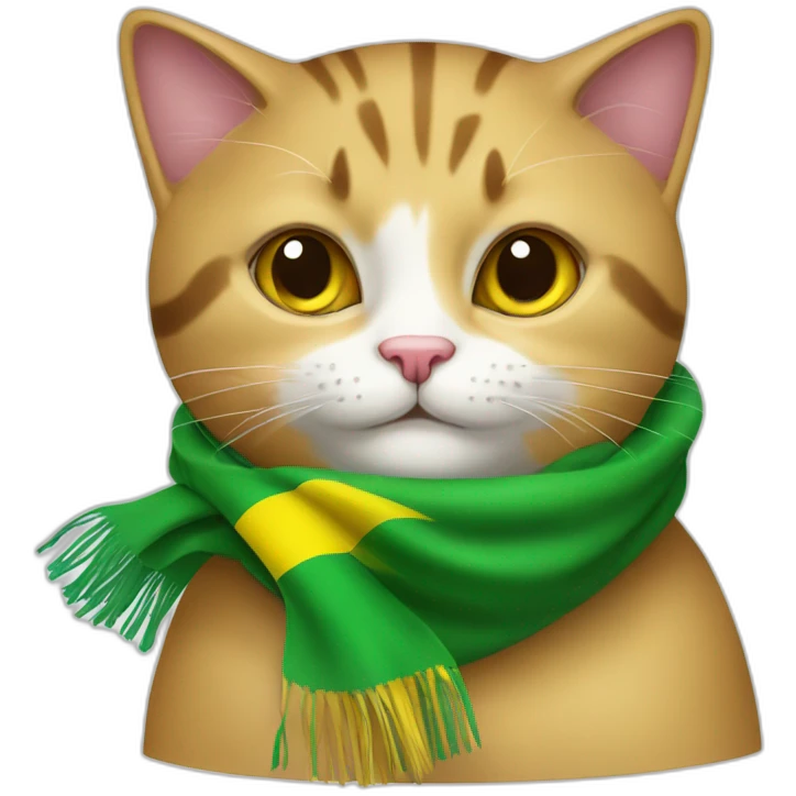 Stray-cat-wearing-scarf-with-brazilian-flag emoji
