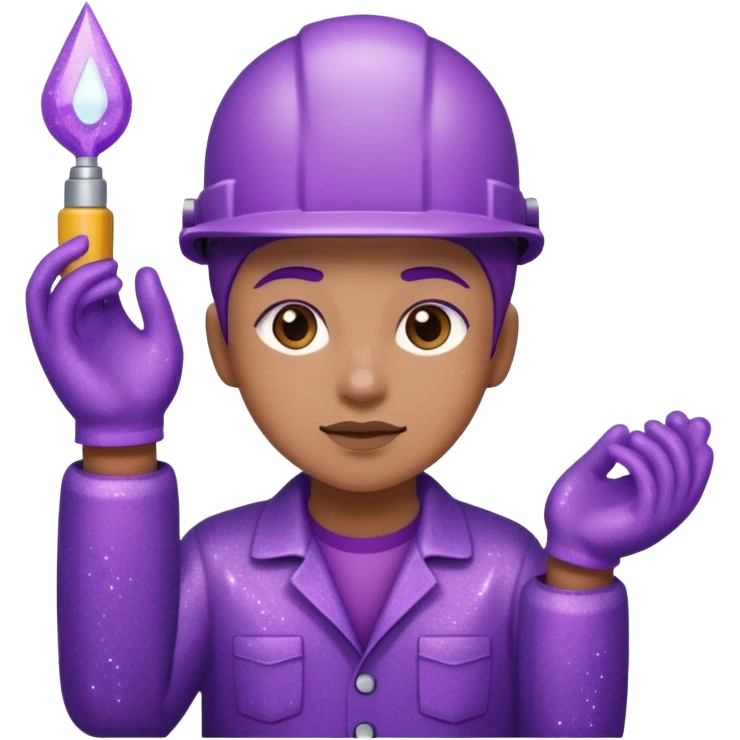 industrial worker wearing purple glittery clothes emoji