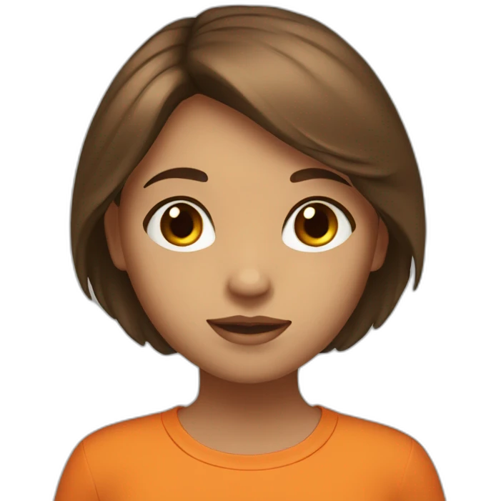 Girl with light brown skin, brown eyes, brown hair wearing orange top saying EHC on it emoji