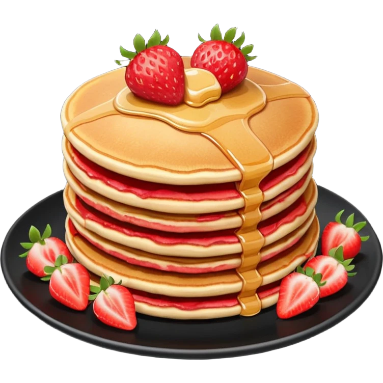 Pancakes with strawberries in a black plate emoji