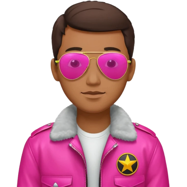 1980s man wearing reflective neon pink aviator sunglasses and a pilot jacket emoji
