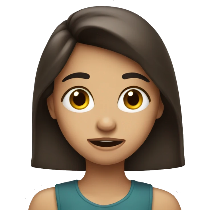 brunette girl happy and disgusted at the same time. emoji