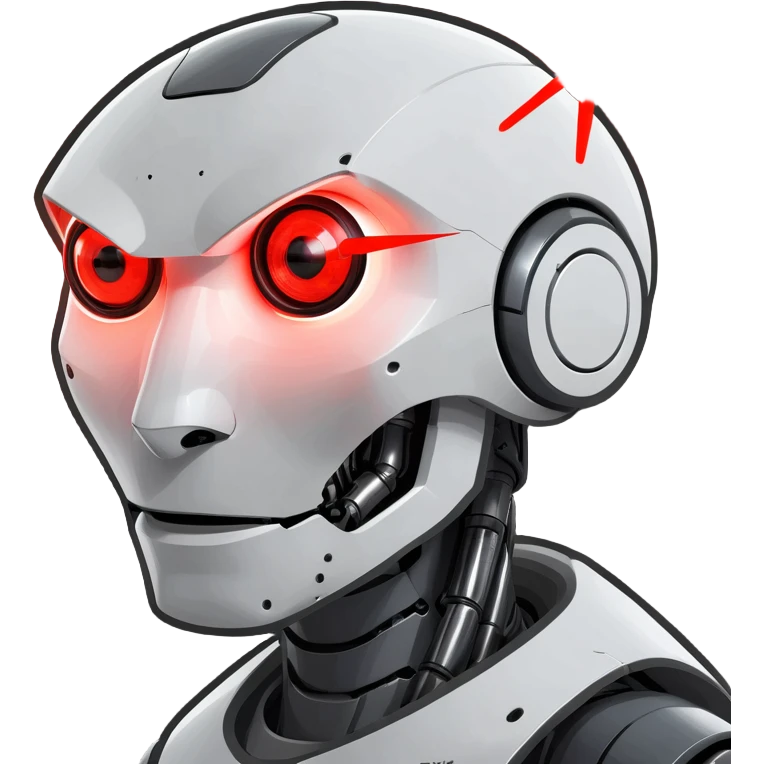 A sleek robot head with a glowing red crosshair over one eye  emoji