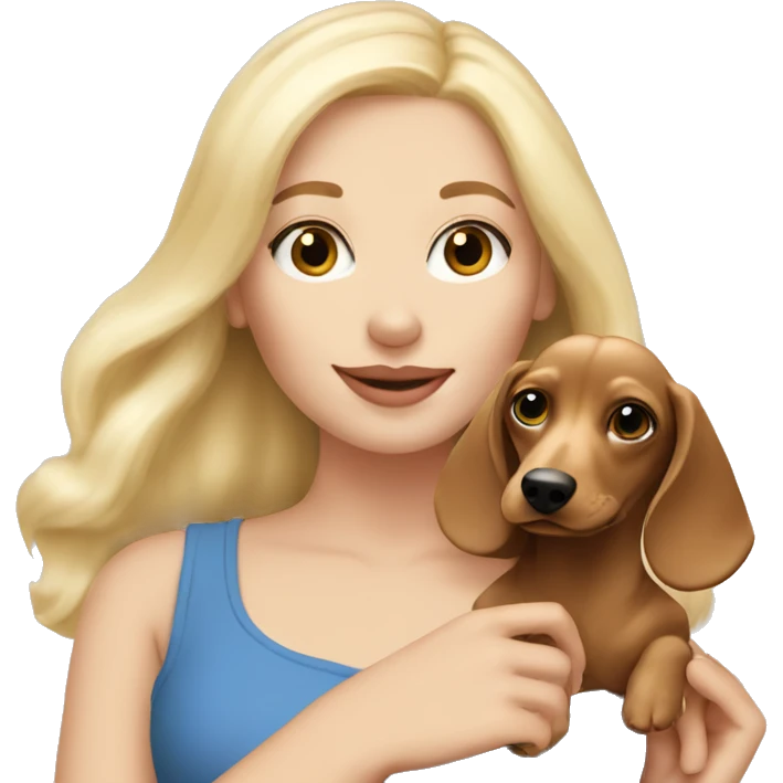 Blonde white girl holding a cream long haired dachshund  emoji