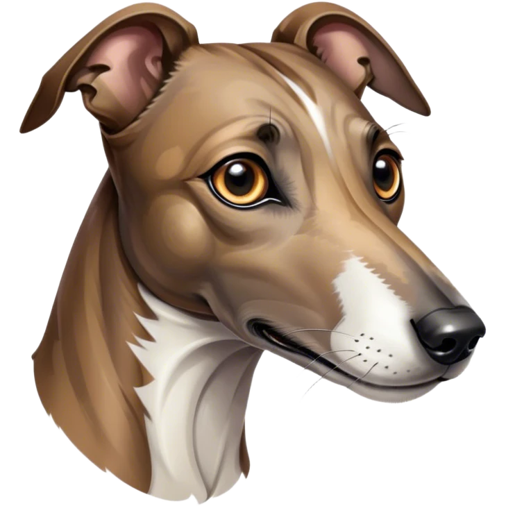 Cinematic Noble Brindle Greyhound Portrait Emoji, Poised and regal, with a slender, aerodynamic build and a refined brindle Fur, deep-set soulful eyes, Simplified yet sharp and sophisticated features, highly detailed, glowing with a soft, dignified glow, high shine, intelligent and agile, stylized with an air of elegance, focused and attentive, soft glowing outline, capturing the essence of a watchful and graceful racer, so majestic it feels as though it could dash out of the screen with effortless authority! emoji