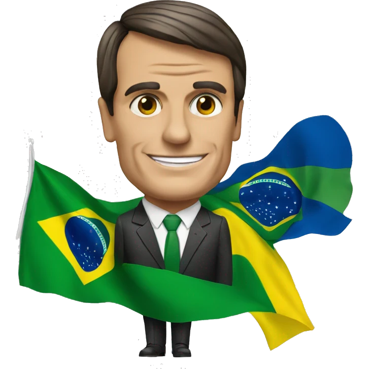 Bolsonaro with a Brazil flag on the second hand emoji