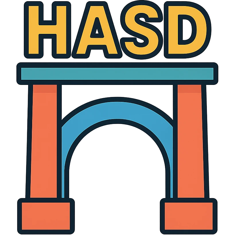 stylized bridge with the text 'HASD' standing on top, clear and readable, bold and prominent text, icon style emoji