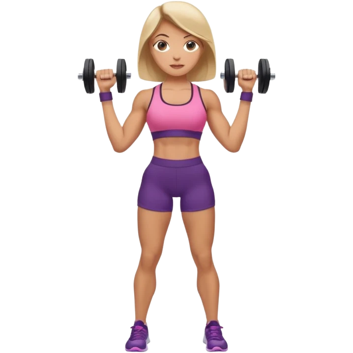 full body strong lean woman lifting dumbbells with her arms performing bicep curl emoji