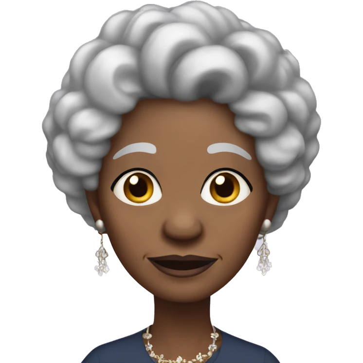 Black elderly woman with white curly hair, long hair, adorned with earrings. emoji