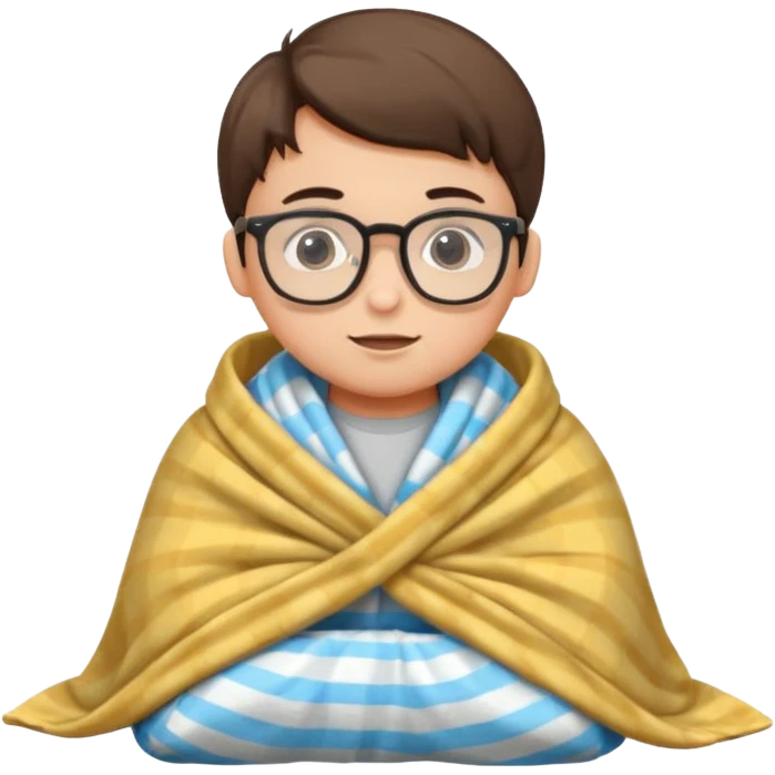 boy child with glasses with tucked blanket emoji