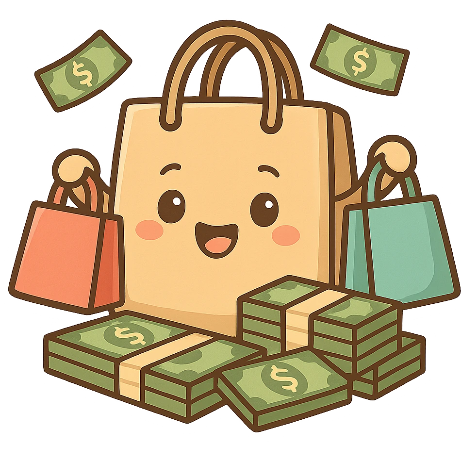 Shopping bags and stacks of money emoji