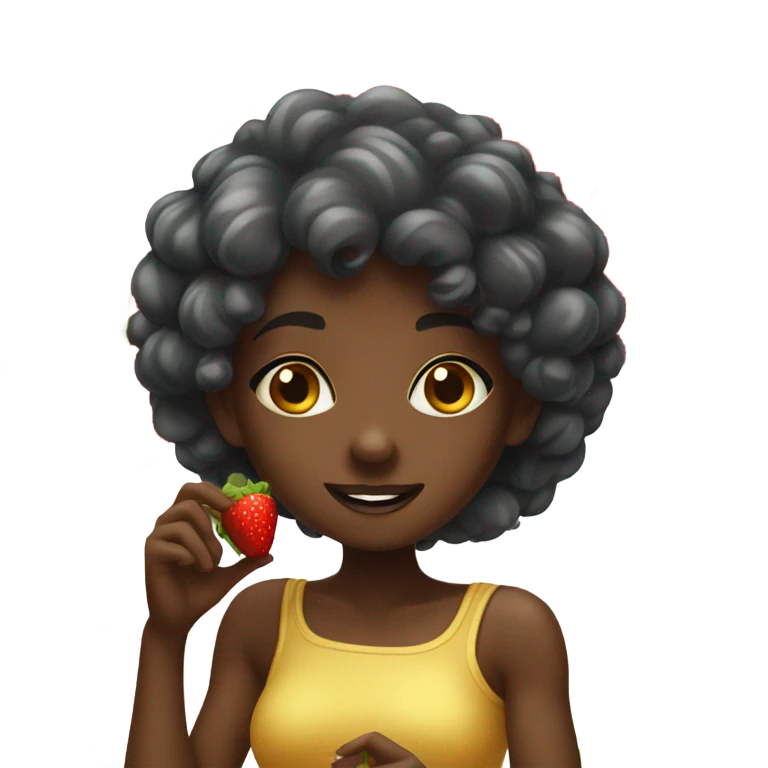 Black skin girl eating strawberry fruit jelly emoji