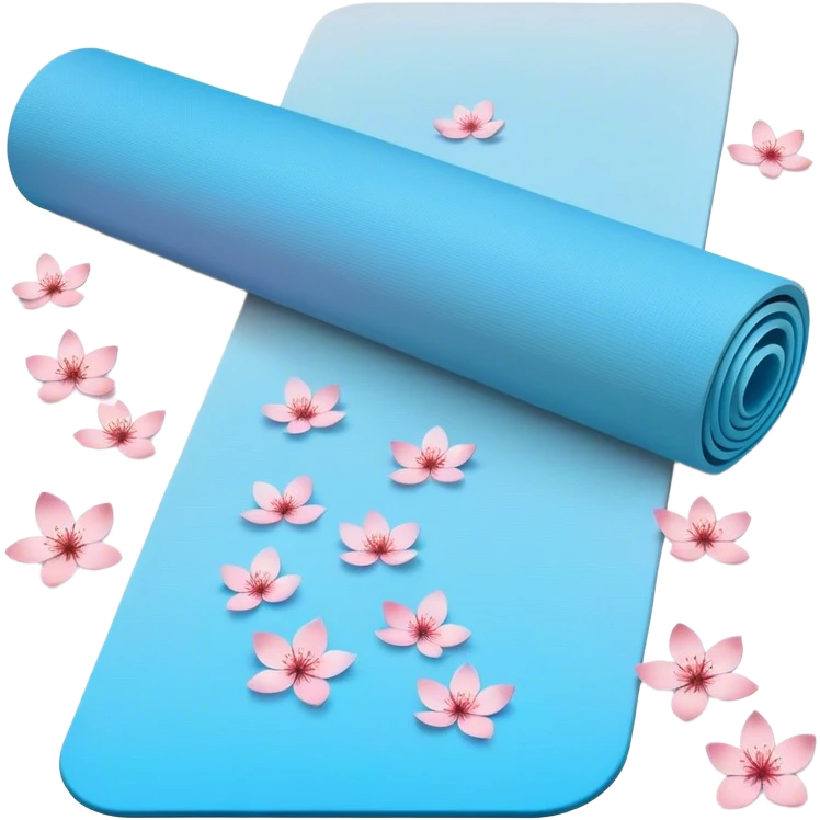 Light blue gradient yoga mat, drifting cherry blossom petals emoji