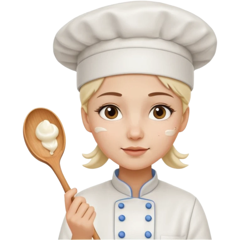 Young female baker - wearing a white chef's hat and holding a cream piping bag emoji
