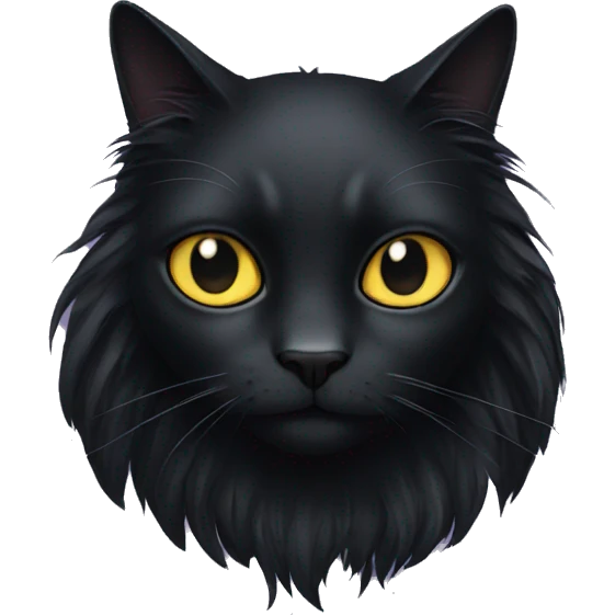 Scary, long haired, black cat emoji
