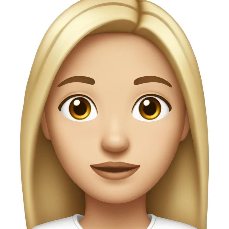 a girl with round brown eyes and straight brown hair with blonde highlights and small lips with a straight nose and thick brown eyebrows with a iphone 16 in white in her hand emoji