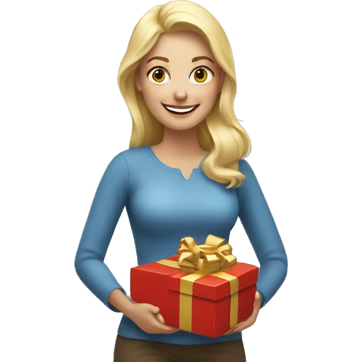 happy blonde woman with a lot of gifts emoji