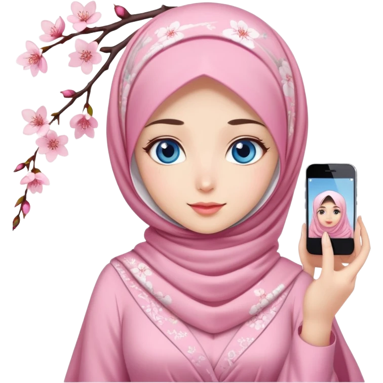 Turkish beautiful finish Konya girls blue eyes with lovely cherry blossom hijab long tail dress and she takes photo emoji