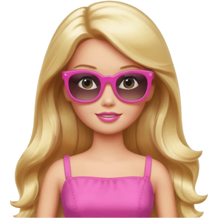 barbie with long blonde hair wear sun glasses, pink dress emoji