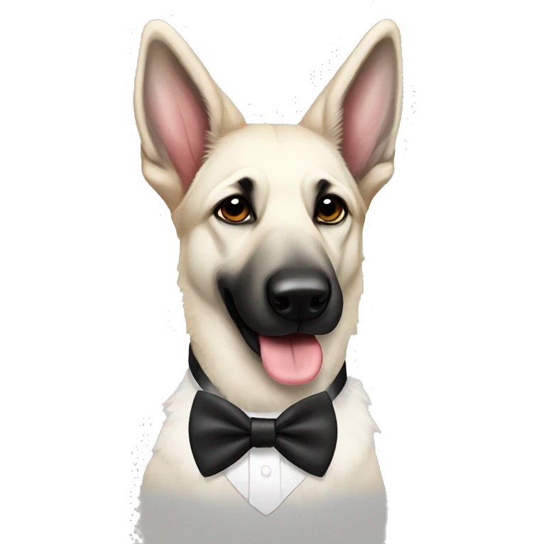 White German shepherd with a black bow tie emoji