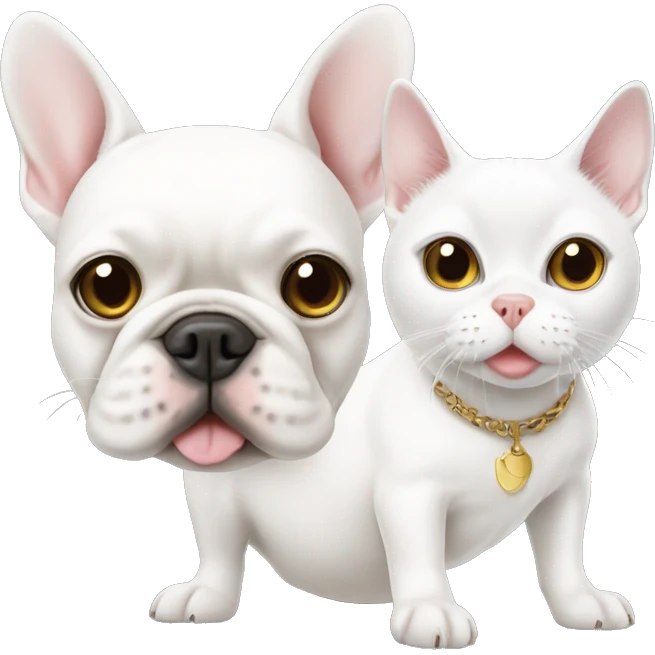 White French bulldog and a white cat emoji