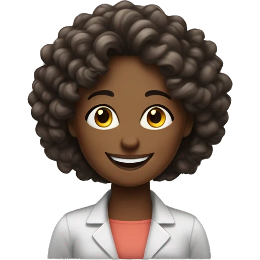 darker skin tone lady with curly hair who is very smart and happy ad has thumbs up and i behind comuter emoji