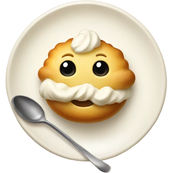 Cream vanilla puff at plate and spoon emoji