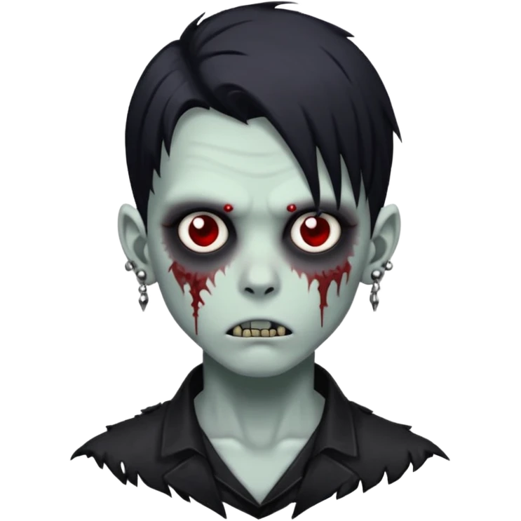 zombie boy with black anime wolfcut medium long symmetrical hair and piercings emoji