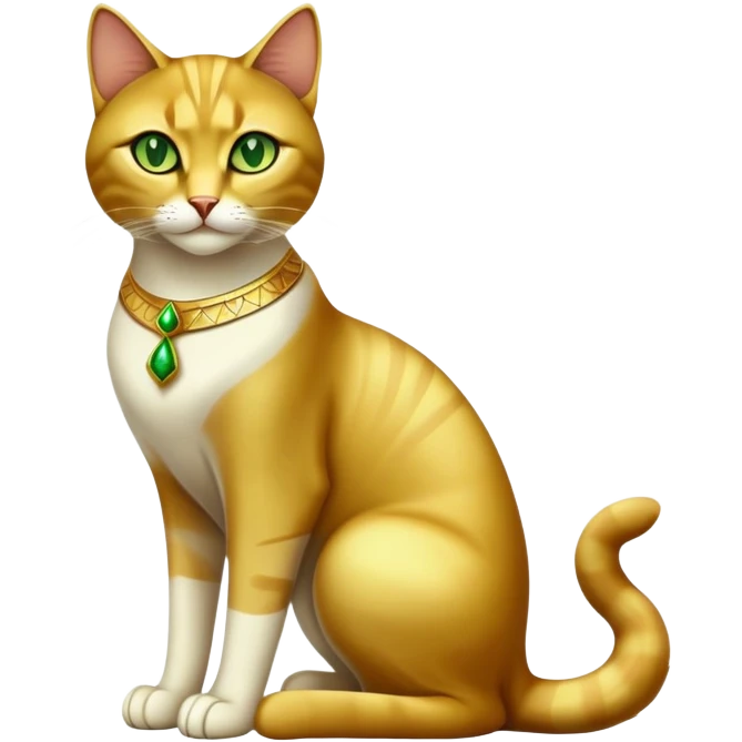 Egyptian cat full body sitting with green eyes emoji