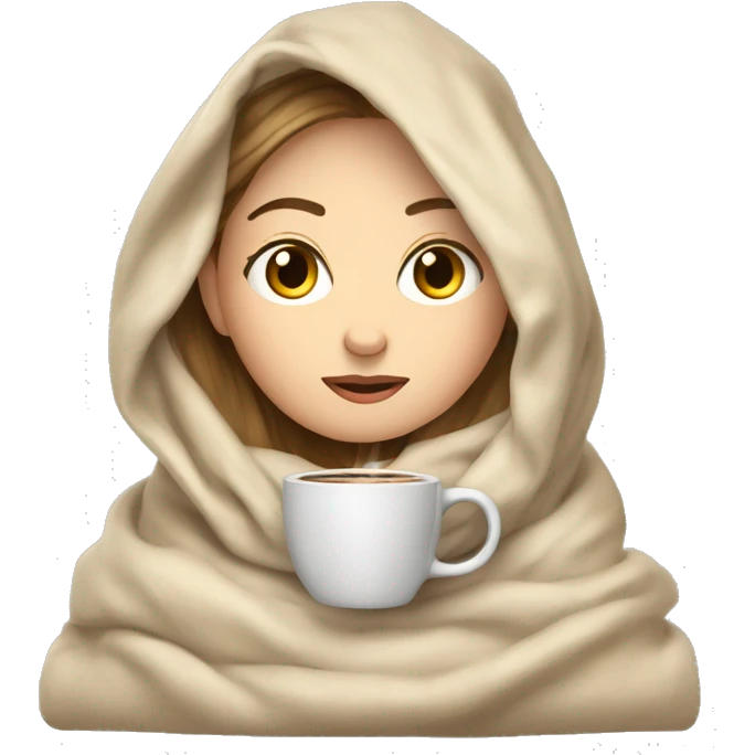 white girl inside a blanket sipping coffee eyes closed emoji
