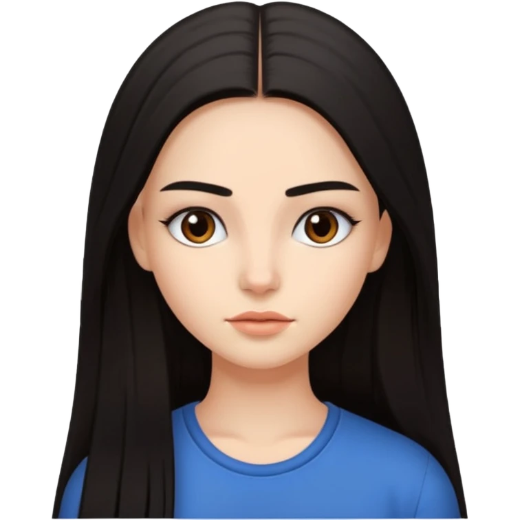 Girl with very long straight dark hair with brows done emoji