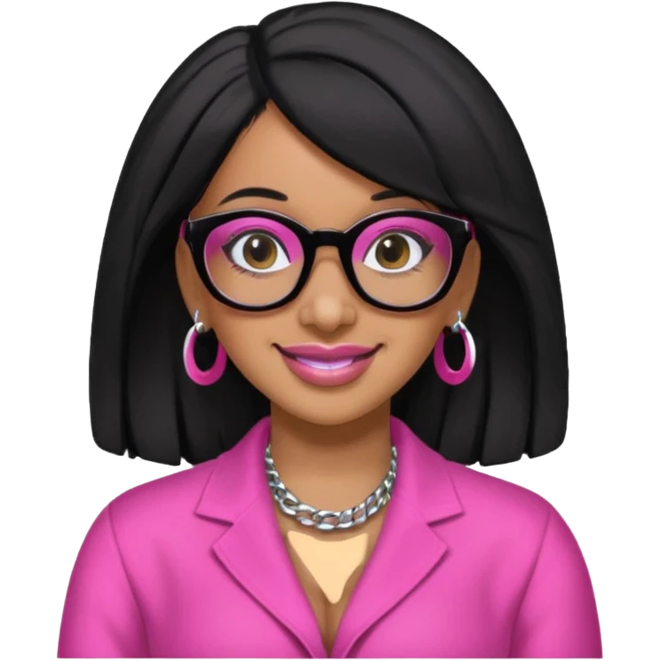 rapper Cardi B black hair, pink cloth wear black glasses emoji