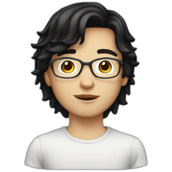 Young white teen with blackhair and glass emoji