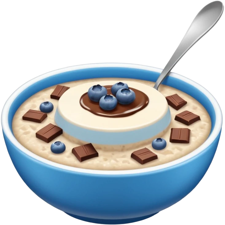 porridge con cioccolato e mirtilli in una ciotola a strisce azzurre e bianche  emoji