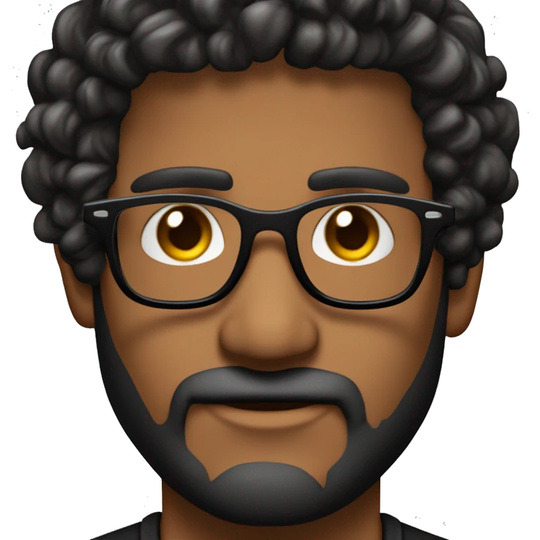 Hombre con ojos color café cabello negro risado con rizos y lentes y barba, piel morena emoji