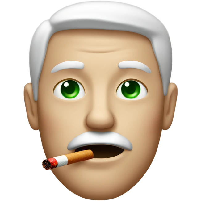 white man with red eyes due to a cold smoking a brown cigarette with green at the end in his mouth emoji
